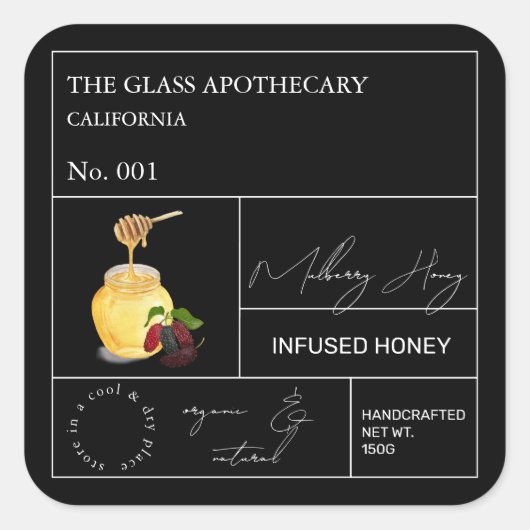 Apothecary Mulberry Infted Honey Label Quadratischer Aufkleber (Vorderseite)