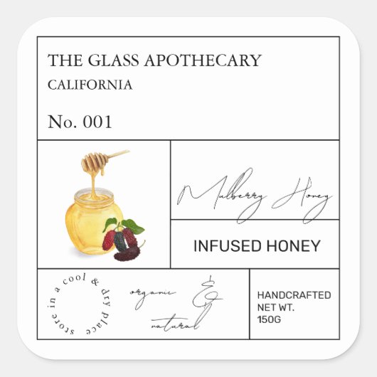 Apothecary Mulberry Infted Honey Label Quadratischer Aufkleber (Vorderseite)