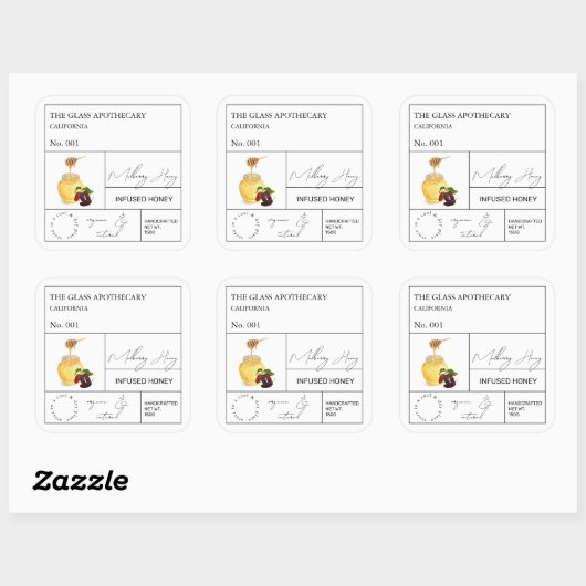 Apothecary Mulberry Infted Honey Label Quadratischer Aufkleber (Blatt)