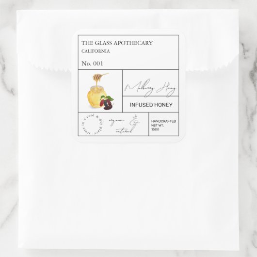 Apothecary Mulberry Infted Honey Label Quadratischer Aufkleber (Tasche)