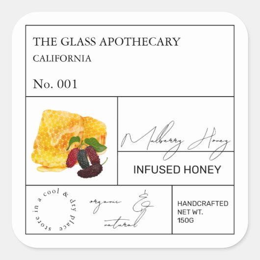 Apothecary Mulberry Infted Honey Label Quadratischer Aufkleber (Vorderseite)