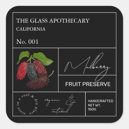 Apothecary Mulberry Label Quadratischer Aufkleber (Vorderseite)