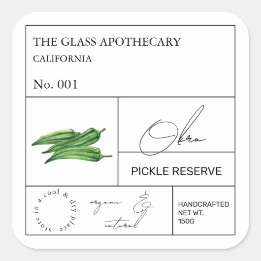 Apothecary Okra Quadratischer Aufkleber (Vorderseite)