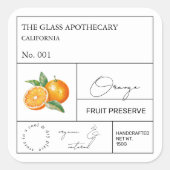 Apothecary Orange Label Quadratischer Aufkleber (Vorderseite)