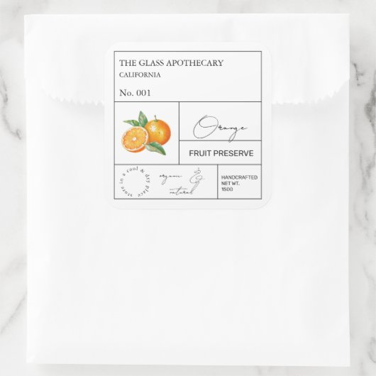 Apothecary Orange Label Quadratischer Aufkleber (Tasche)