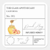 Apothecary Peach Infted Honey Label Quadratischer Aufkleber (Vorderseite)