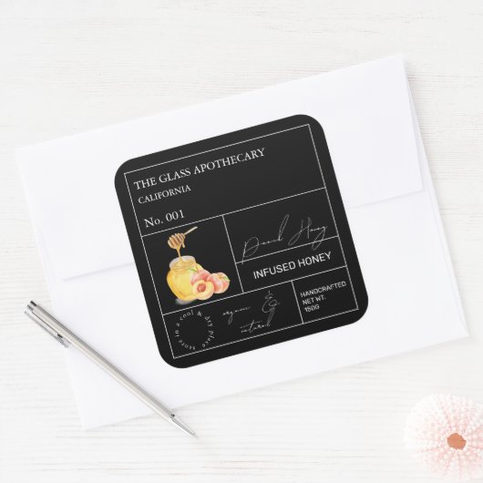 Apothecary Peach Infted Honey Label Quadratischer Aufkleber (Umschlag)