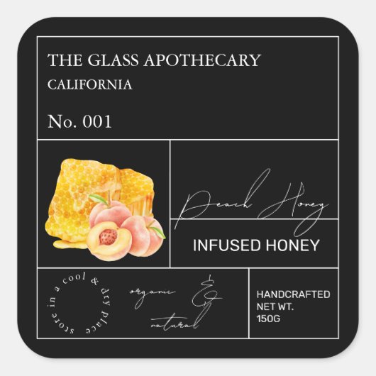 Apothecary Peach Infted Honey Label Quadratischer Aufkleber (Vorderseite)