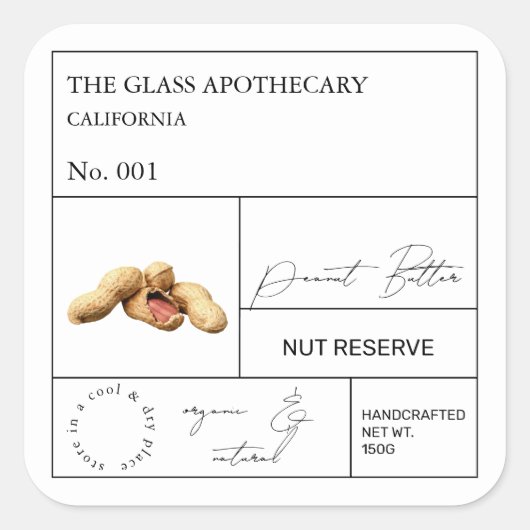 Apothecary Peanut Label Quadratischer Aufkleber (Vorderseite)