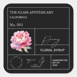 Apothecary Peony Label Quadratischer Aufkleber