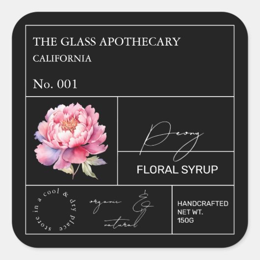 Apothecary Peony Label Quadratischer Aufkleber (Vorderseite)