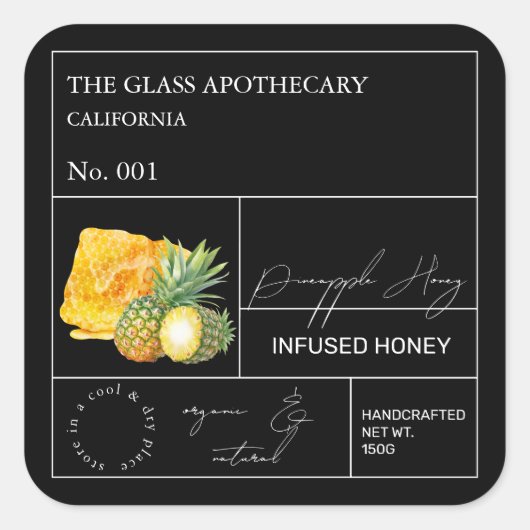 Apothecary Pineapse Infused Honey Label Quadratischer Aufkleber (Vorderseite)