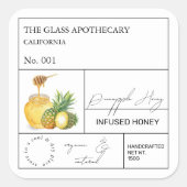 Apothecary Pineapse Infused Honey Label Quadratischer Aufkleber (Vorderseite)