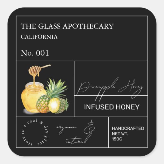 Apothecary Pineapse Infused Honey Label Quadratischer Aufkleber (Vorderseite)