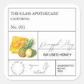Apothecary Pineapse Infused Honey Label Quadratischer Aufkleber (Vorderseite)