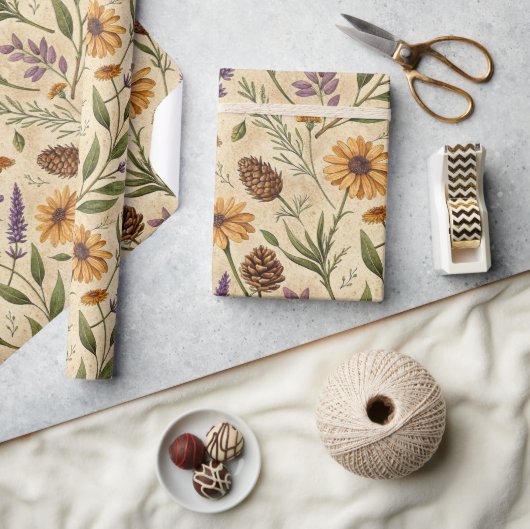 Apothecary Pinecone & Lavender Floral Wrap Geschenkpapier (Kunsthandwerk)