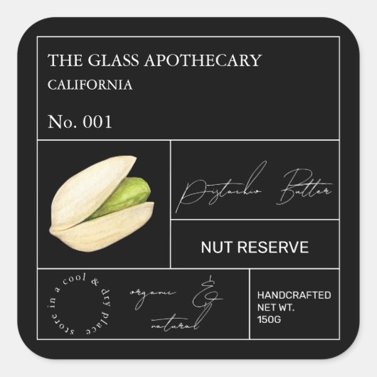 Apothecary Pistachio Label Quadratischer Aufkleber (Vorderseite)