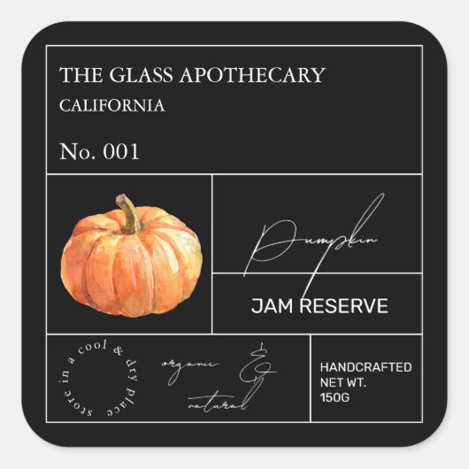 Apothecary Pumpkin-Label Quadratischer Aufkleber (Vorderseite)