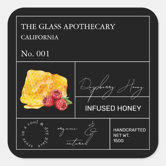 Apothecary Raspberry Infused Honey Label Quadratischer Aufkleber (Vorderseite)