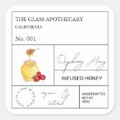 Apothecary Raspberry Infused Honey Label Quadratischer Aufkleber (Vorderseite)