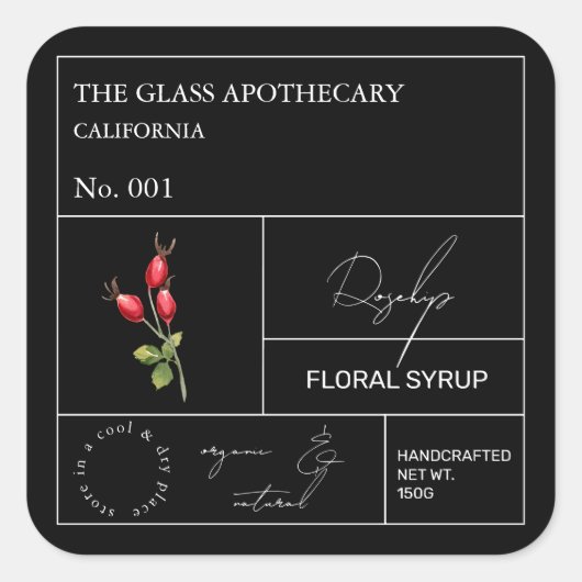 Apothecary Rosehip Label Quadratischer Aufkleber (Vorderseite)