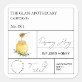 Apothecary Rosemary Infted Honey Label Quadratischer Aufkleber (Vorderseite)