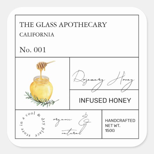 Apothecary Rosemary Infted Honey Label Quadratischer Aufkleber (Vorderseite)