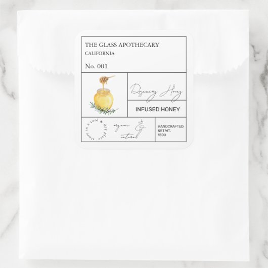 Apothecary Rosemary Infted Honey Label Quadratischer Aufkleber (Tasche)