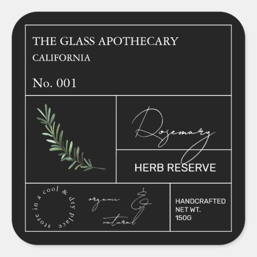 Apothecary Rosemary Label Quadratischer Aufkleber (Vorderseite)