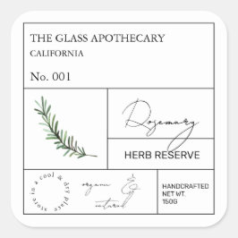 Apothecary Rosemary Label Quadratischer Aufkleber