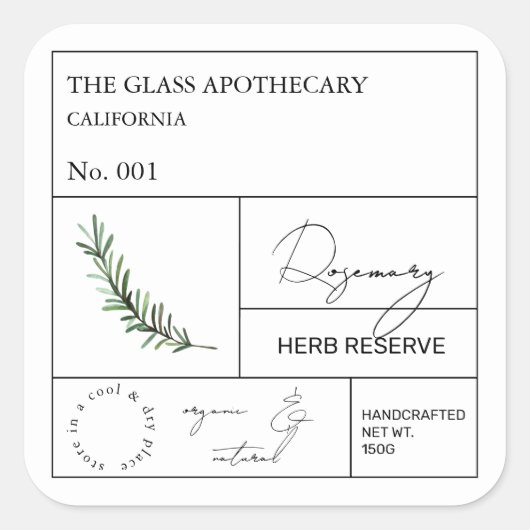 Apothecary Rosemary Label Quadratischer Aufkleber (Vorderseite)