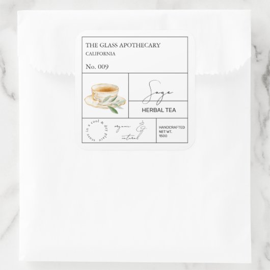 Apothecary Sage Herbal Tea Label Quadratischer Aufkleber (Tasche)
