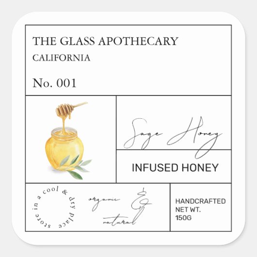 Apothecary Sage Infted Honey Label Quadratischer Aufkleber (Vorderseite)