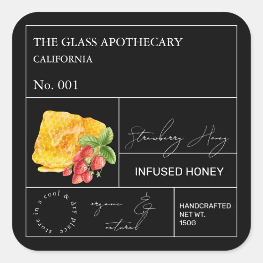 Apothecary Strawberry Infted Honey Label Quadratischer Aufkleber (Vorderseite)