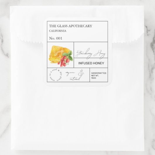 Apothecary Strawberry Infted Honey Label Quadratischer Aufkleber (Tasche)