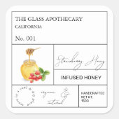 Apothecary Strawberry Infted Honey Label Quadratischer Aufkleber (Vorderseite)