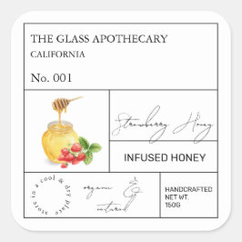 Apothecary Strawberry Infted Honey Label Quadratischer Aufkleber