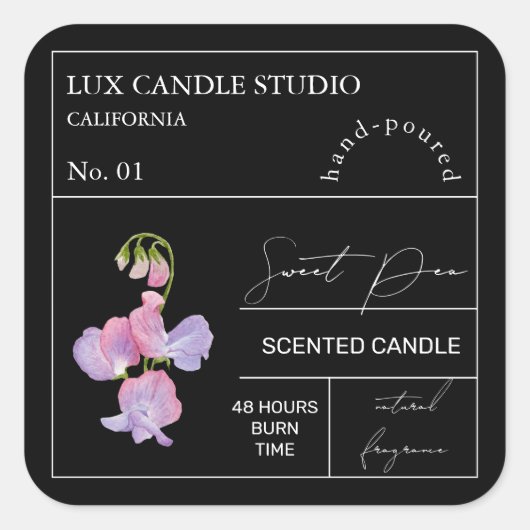 Apothecary Sweet Pea Scentle Candle Label Quadratischer Aufkleber (Vorderseite)