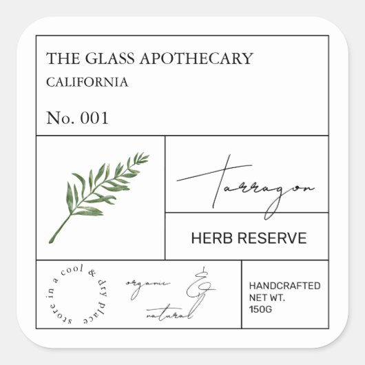Apothecary Tarragon Label Quadratischer Aufkleber (Vorderseite)