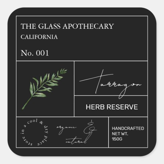 Apothecary Tarragon Label Quadratischer Aufkleber (Vorderseite)