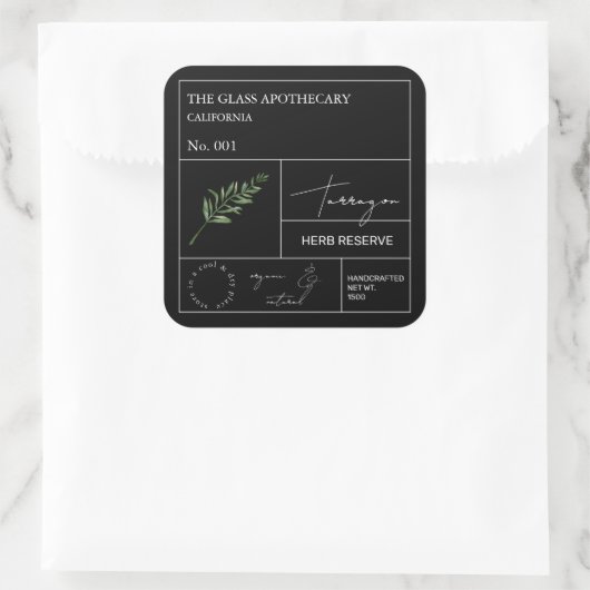 Apothecary Tarragon Label Quadratischer Aufkleber (Tasche)