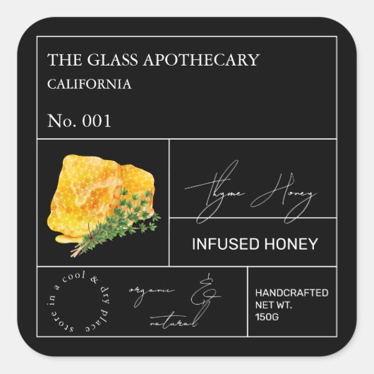 Apothecary Thyme Infantum Honey Label Quadratischer Aufkleber (Vorderseite)