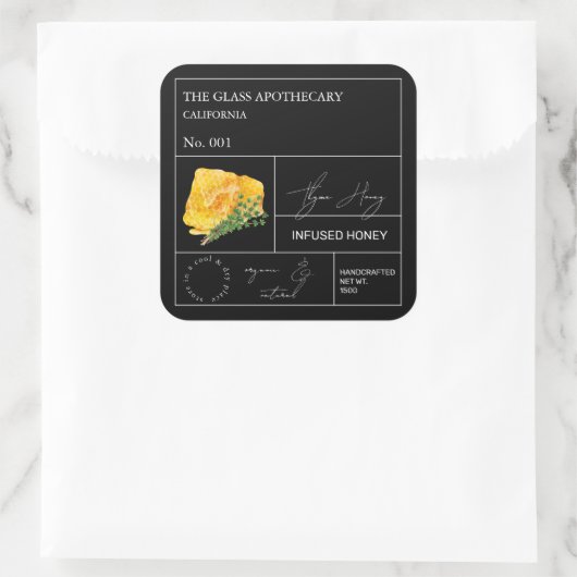 Apothecary Thyme Infantum Honey Label Quadratischer Aufkleber (Tasche)