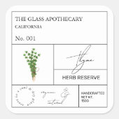 Apothecary Thyme Label Quadratischer Aufkleber (Vorderseite)