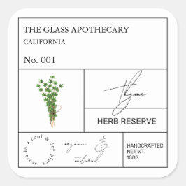 Apothecary Thyme Label Quadratischer Aufkleber