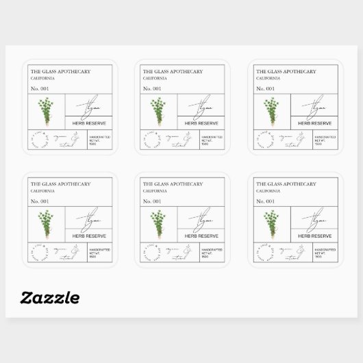 Apothecary Thyme Label Quadratischer Aufkleber (Blatt)