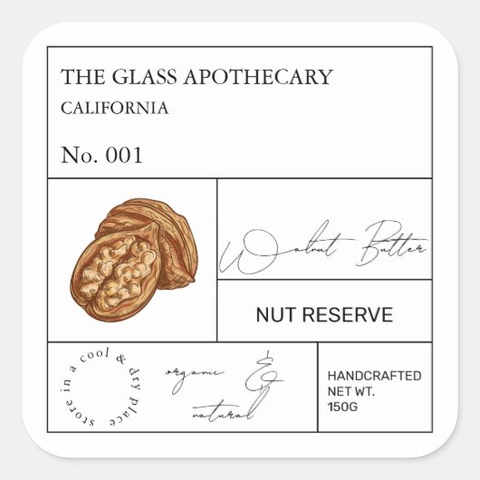 Apothecary Walnut Label Quadratischer Aufkleber (Vorderseite)