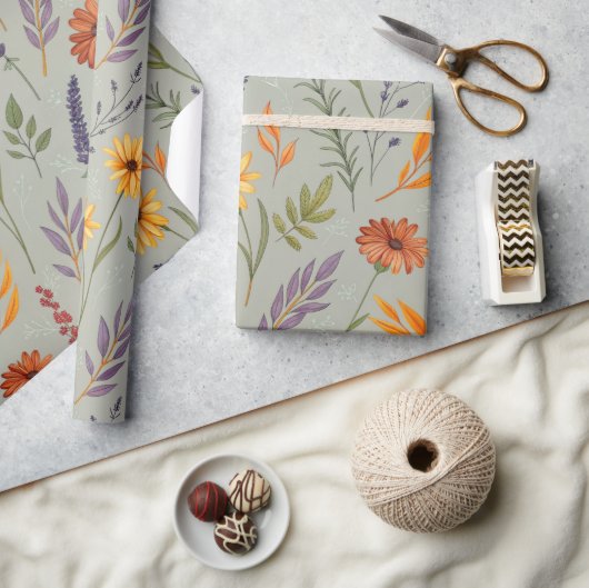 Apothecary Wildflower Grey Botanical Wrap Geschenkpapier (Kunsthandwerk)