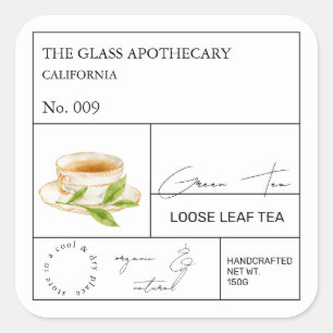Apothekar, Grüne Tee Lose Leaf Tee Quadratischer Aufkleber
