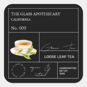 Apothekar, Grüne Tee Lose Leaf Tee Quadratischer Aufkleber